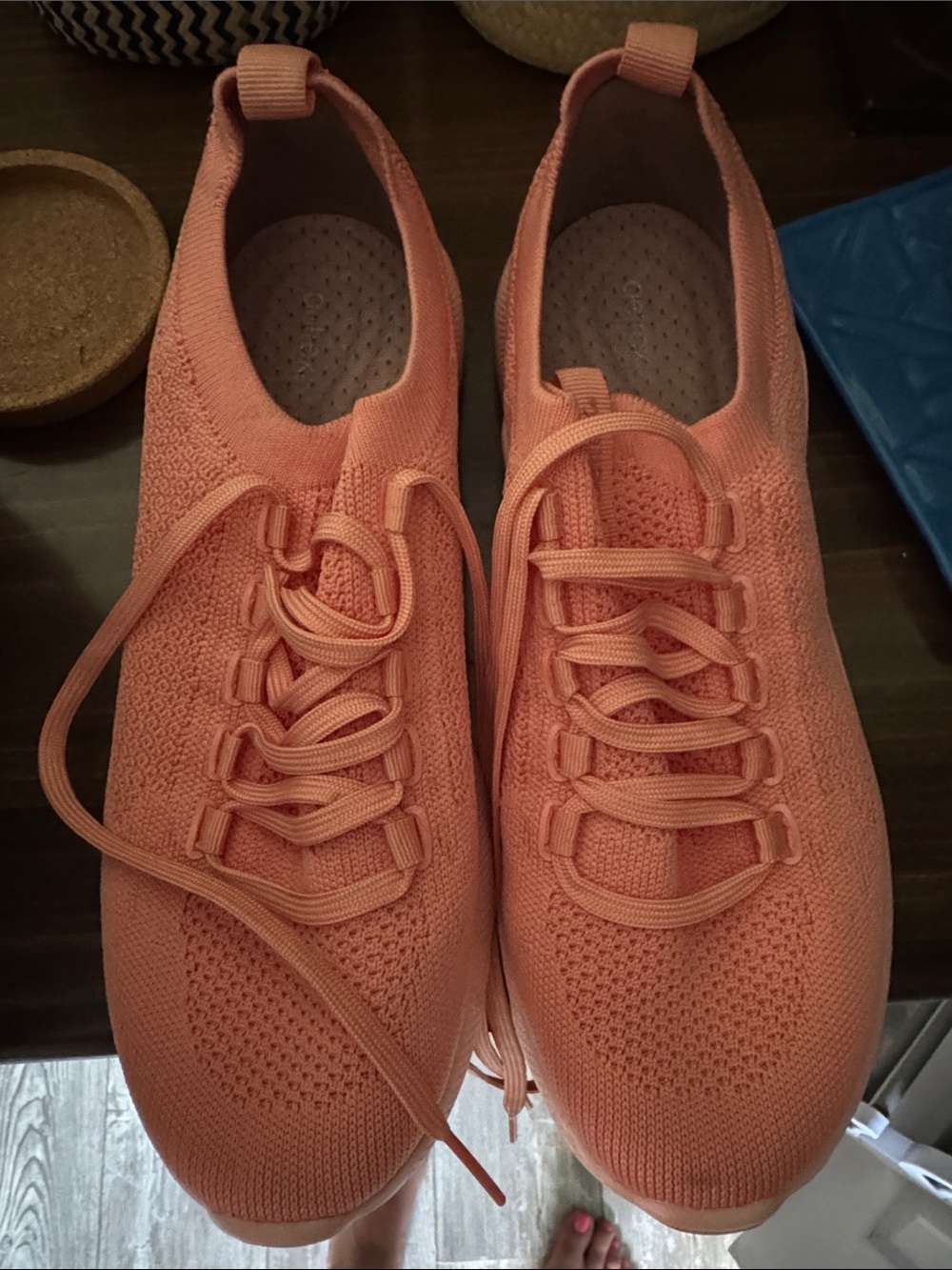 Women’s Knit Slip-On Sneakers in Coral Pink